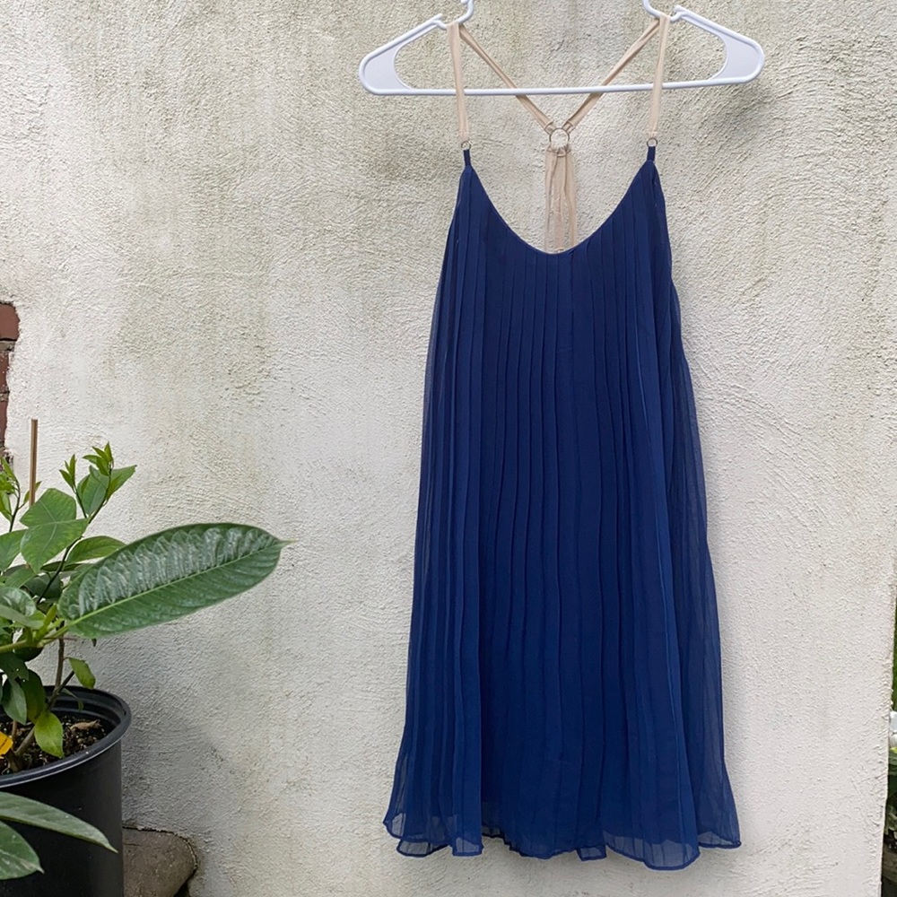 Navy Chiffon Tank Dress Very J Pleated Sz L